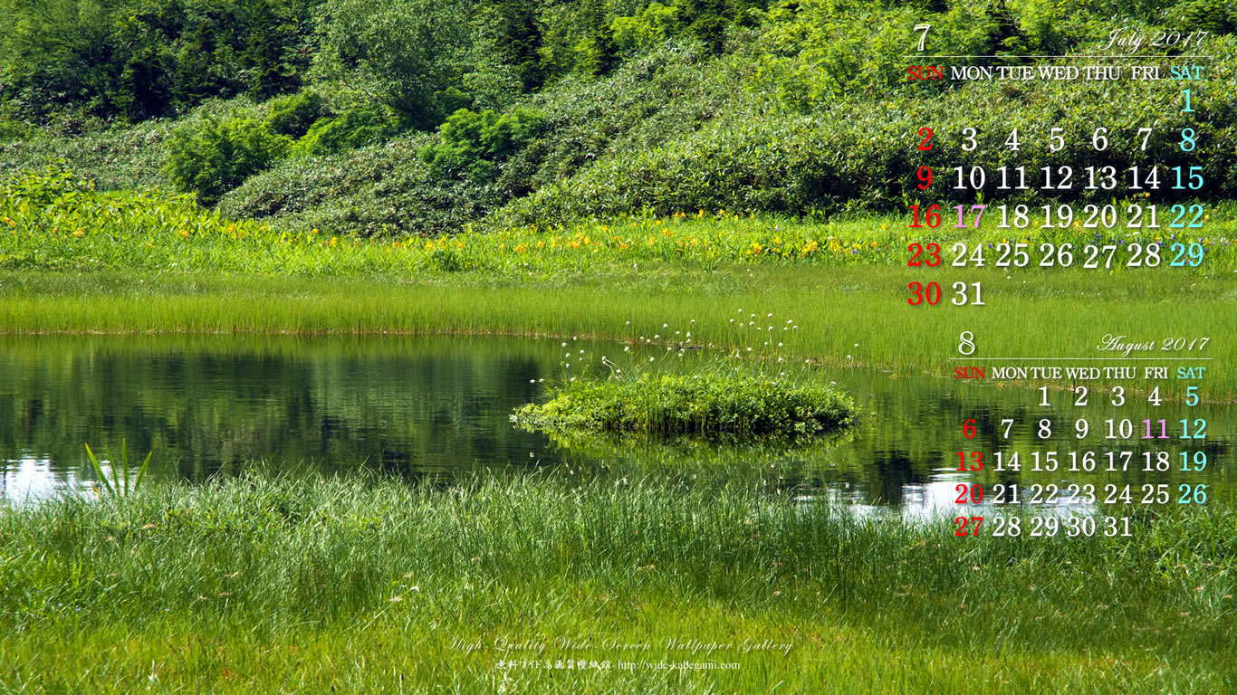 ７月のカレンダー壁紙－湿原の浮島